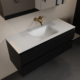 MONDIAZ AIVY 120cm badmeubel Urban, wastafel Talc solid surface midden zonder kraangat met spiegelkast