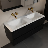MONDIAZ AIVY 120cm badmeubel Urban, wastafel Talc solid surface dubbel zonder kraangat met spiegelkast