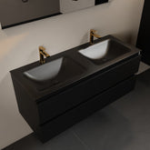 MONDIAZ AIVY 120cm badmeubel Urban, wastafel Urban solid surface dubbel 2 kraangaten met spiegel