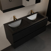 MONDIAZ AIVY 120cm badmeubel Urban, wastafel Urban solid surface dubbel 2 kraangaten met spiegelkast