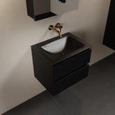 MONDIAZ AIVY 60cm badmeubel Urban, wastafel Urban solid surface midden zonder kraangat met spiegelkast