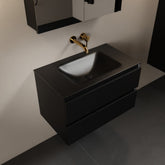 MONDIAZ AIVY 80cm badmeubel Urban, wastafel Urban solid surface midden zonder kraangat met spiegelkast