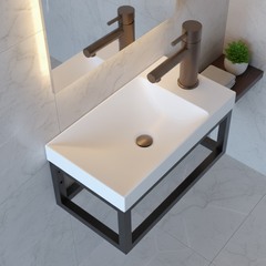 Aurélia Lago marble fontein - wit - mat zwart frame - 40 x 22,5 - 1 kraangat - links of rechts