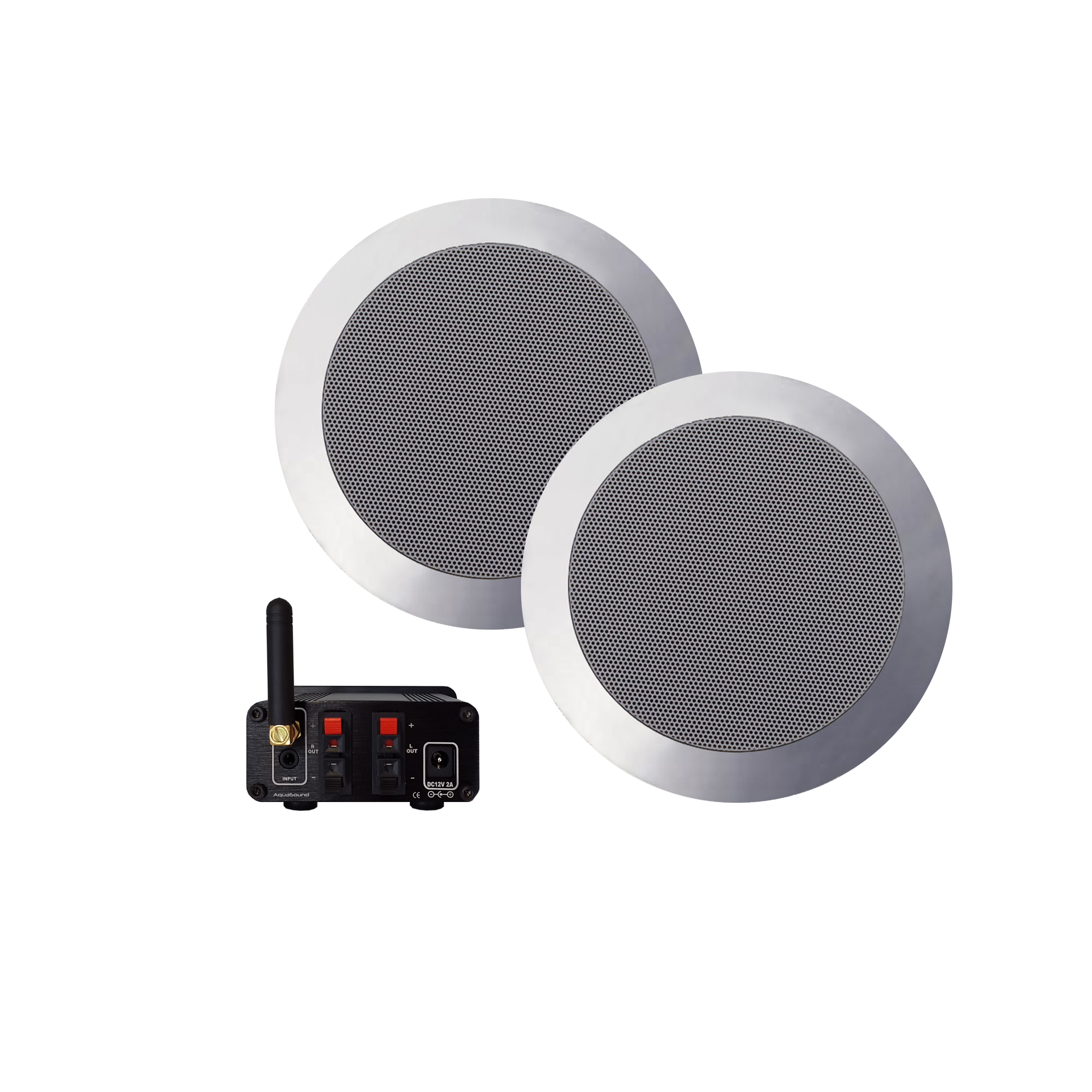 BLUETOOTH AUDIOSYSTEEM (50 WATT / BT4.0 / AUTO-AUX) + TWIST SPEAKERSET (MAT CHROOM), 230V/12V