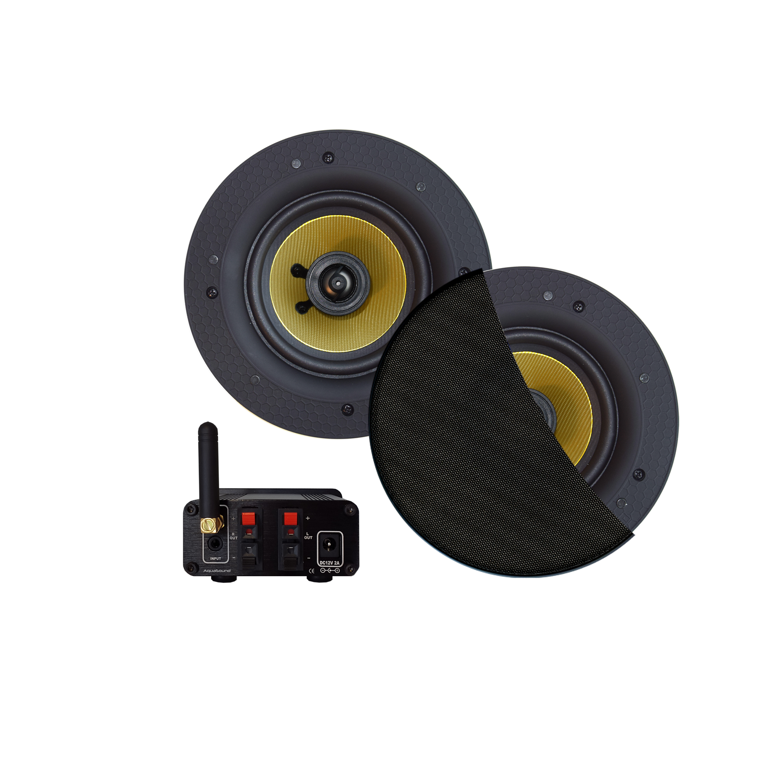 BLUETOOTH AUDIOSYSTEEM (70 WATT / BT4.0 / AUTO-AUX) MET ZUMBA SPEAKERSET (MAT ZWART), 230V/24V