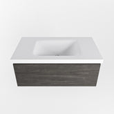 MONDIAZ BUKLA 80cm badmeubel modulair kleur Dark Brown met 1 lade. Wastafel CLOUD midden 0 kraangaten kleur Talc.