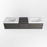 MONDIAZ BUKLA 160cm badmeubel met module 40 kleur Dark Brown met 3 lades. Wastafel CLOUD dubbel 2 kraangaten kleur Talc.