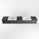 MONDIAZ BUKLA 240cm badmeubel met module 40 kleur Dark Brown met 5 lades. Wastafel CLOUD dubbel 0 kraangaten kleur Talc.