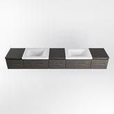 MONDIAZ BUKLA 240cm badmeubel met module 40 kleur Dark Brown met 5 lades. Wastafel CLOUD dubbel 2 kraangaten kleur Talc.