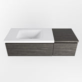 MONDIAZ BUKLA 120cm badmeubel met module 40 kleur Dark Brown met 2 lades. Wastafel CLOUD links 1 kraangat kleur Talc.