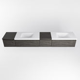 MONDIAZ BUKLA 240cm badmeubel met module 40 rechts kleur Dark Brown met 4 lades. Wastafel CLOUD dubbel 2 kraangaten kleur Talc.