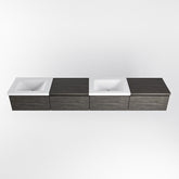 MONDIAZ BUKLA 240cm badmeubel met module 60 rechts kleur Dark Brown met 4 lades. Wastafel CLOUD dubbel 0 kraangaten kleur Talc.