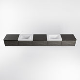 MONDIAZ BUKLA 300cm badmeubel met module 60 kleur Dark Brown met 5 lades. Wastafel CLOUD dubbel 0 kraangaten kleur Talc.