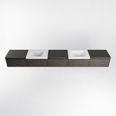 MONDIAZ BUKLA 300cm badmeubel met module 60 kleur Dark Brown met 5 lades. Wastafel CLOUD dubbel 2 kraangaten kleur Talc.