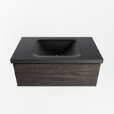 MONDIAZ BUKLA 80cm badmeubel modulair kleur Dark Brown met 1 lade. Wastafel CLOUD midden 0 kraangaten kleur Urban.