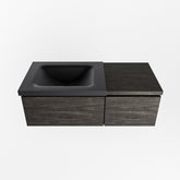 MONDIAZ BUKLA 100cm badmeubel met module 40 kleur Dark Brown met 2 lades. Wastafel CLOUD links 0 kraangaten kleur Urban.