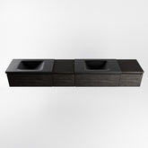 MONDIAZ BUKLA 240cm badmeubel met module 40 links kleur Dark Brown met 4 lades. Wastafel CLOUD dubbel 0 kraangaten kleur Urban.