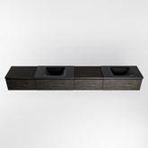 MONDIAZ BUKLA 280cm badmeubel met module 60 rechts kleur Dark Brown met 4 lades. Wastafel CLOUD dubbel 0 kraangaten kleur Urban.