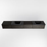 MONDIAZ BUKLA 280cm badmeubel met module 60 rechts kleur Dark Brown met 4 lades. Wastafel CLOUD dubbel 2 kraangaten kleur Urban.