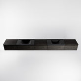 MONDIAZ BUKLA 340cm badmeubel met module 60 kleur Dark Brown met 5 lades. Wastafel CLOUD dubbel 0 kraangaten kleur Urban.