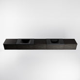 MONDIAZ BUKLA 340cm badmeubel met module 60 kleur Dark Brown met 5 lades. Wastafel CLOUD dubbel 2 kraangaten kleur Urban.