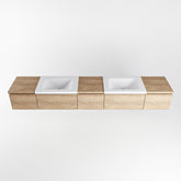 MONDIAZ BUKLA 240cm badmeubel met module 40 kleur Washed Oak met 5 lades. Wastafel CLOUD dubbel 2 kraangaten kleur Talc.