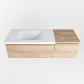 MONDIAZ BUKLA 120cm badmeubel met module 40 kleur Washed Oak met 2 lades. Wastafel CLOUD links 1 kraangat kleur Talc.