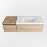 MONDIAZ BUKLA 120cm badmeubel met module 40 kleur Washed Oak met 2 lades. Wastafel CLOUD rechts 0 kraangaten kleur Talc.