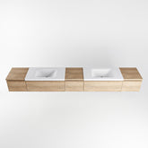 MONDIAZ BUKLA 280cm badmeubel met module 40 kleur Washed Oak met 5 lades. Wastafel CLOUD dubbel 2 kraangaten kleur Talc.