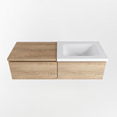 MONDIAZ BUKLA 120cm badmeubel met module 60 kleur Washed Oak met 2 lades. Wastafel CLOUD rechts 0 kraangaten kleur Talc.