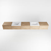 MONDIAZ BUKLA 300cm badmeubel met module 60 kleur Washed Oak met 5 lades. Wastafel CLOUD dubbel 0 kraangaten kleur Talc.