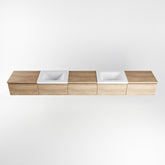 MONDIAZ BUKLA 300cm badmeubel met module 60 kleur Washed Oak met 5 lades. Wastafel CLOUD dubbel 2 kraangaten kleur Talc.