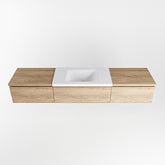 MONDIAZ BUKLA 200cm badmeubel met module 60 kleur Washed Oak met 3 lades. Wastafel CLOUD midden 1 kraangat kleur Talc.