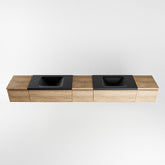 MONDIAZ BUKLA 280cm badmeubel met module 40 kleur Washed Oak met 5 lades. Wastafel CLOUD dubbel 0 kraangaten kleur Urban.