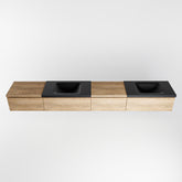 MONDIAZ BUKLA 280cm badmeubel met module 60 rechts kleur Washed Oak met 4 lades. Wastafel CLOUD dubbel 0 kraangaten kleur Urban.