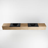 BUKLA 340cm badmeubel met module 60 kleur Dark Brown met 5 lades. Wastafel CLOUD dubbel 0 kraangaten kleur Urban.