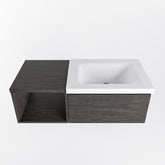 MONDIAZ BUKLA 100cm badmeubel met open module 40 kleur Dark Brown met 1 lade. Wastafel CLOUD rechts 0 kraangaten kleur Talc.