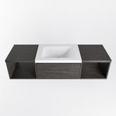 MONDIAZ BUKLA 140cm badmeubel met open module 40 L+R kleur Dark Brown met 2 lades. Wastafel CLOUD midden 0 kraangaten kleur Talc.