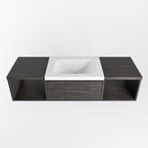 MONDIAZ BUKLA 140cm badmeubel met open module 40 L+R kleur Dark Brown met 2 lades. Wastafel CLOUD midden 1 kraangat kleur Talc.