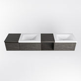 MONDIAZ BUKLA 200cm badmeubel met open module 40 rechts kleur Dark Brown met 3 lades. Wastafel CLOUD dubbel 0 kraangaten kleur Talc.