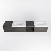 MONDIAZ BUKLA 200cm badmeubel met open module 40 rechts kleur Dark Brown met 3 lades. Wastafel CLOUD dubbel 2 kraangaten kleur Talc.