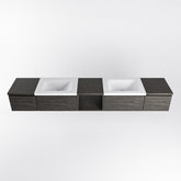 MONDIAZ BUKLA 240cm badmeubel met open module 40 midden kleur Dark Brown met 4 lades. Wastafel CLOUD dubbel 0 kraangaten kleur Talc.