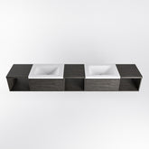 MONDIAZ BUKLA 240cm badmeubel met open module 40 L+M+R kleur Dark Brown met 2 lades. Wastafel CLOUD dubbel 0 kraangaten kleur Talc.