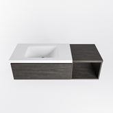 MONDIAZ BUKLA 120cm badmeubel met open module 40 kleur Dark Brown met 1 lade. Wastafel CLOUD links 0 kraangaten kleur Talc.