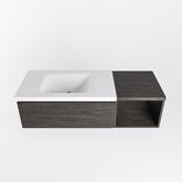 MONDIAZ BUKLA 120cm badmeubel met open module 40 kleur Dark Brown met 1 lade. Wastafel CLOUD links 1 kraangat kleur Talc.