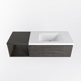 MONDIAZ BUKLA 120cm badmeubel met open module 40 kleur Dark Brown met 1 lade. Wastafel CLOUD rechts 0 kraangaten kleur Talc.