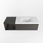 MONDIAZ BUKLA 120cm badmeubel met open module 40 kleur Dark Brown met 1 lade. Wastafel CLOUD rechts 1 kraangat kleur Talc.