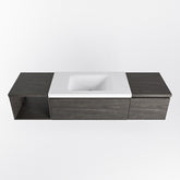 MONDIAZ BUKLA 160cm badmeubel met open module 40 links kleur Dark Brown met 2 lades. Wastafel CLOUD midden 0 kraangaten kleur Talc.