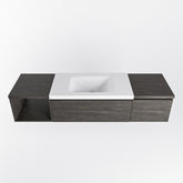 MONDIAZ BUKLA 160cm badmeubel met open module 40 links kleur Dark Brown met 2 lades. Wastafel CLOUD midden 1 kraangat kleur Talc.