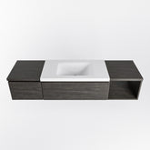 MONDIAZ BUKLA 160cm badmeubel met open module 40 rechts kleur Dark Brown met 2 lades. Wastafel CLOUD midden 0 kraangaten kleur Talc.